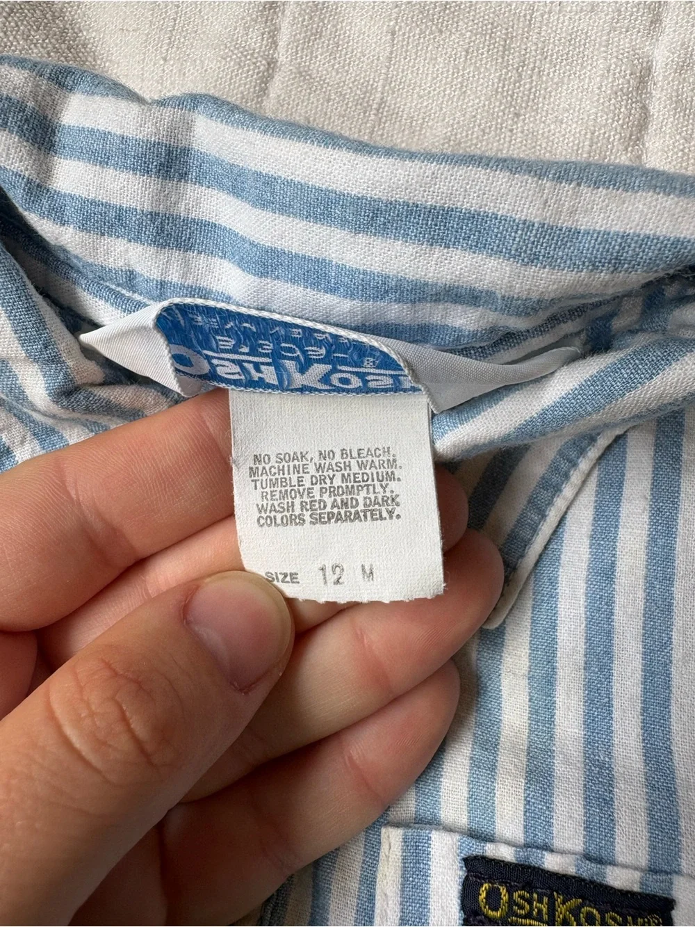 Vintage OshKosh Blue & White Striped Long-Sleeve Polo Shirt Baby Boy 12 Months